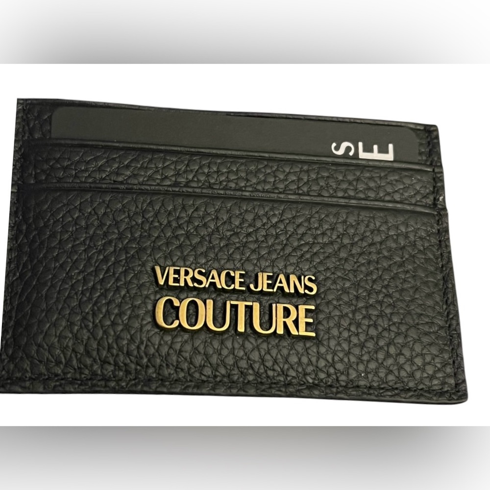 Versace Jeans Couture NWT, NIB Leather Range Metal Lettering Black Card Case